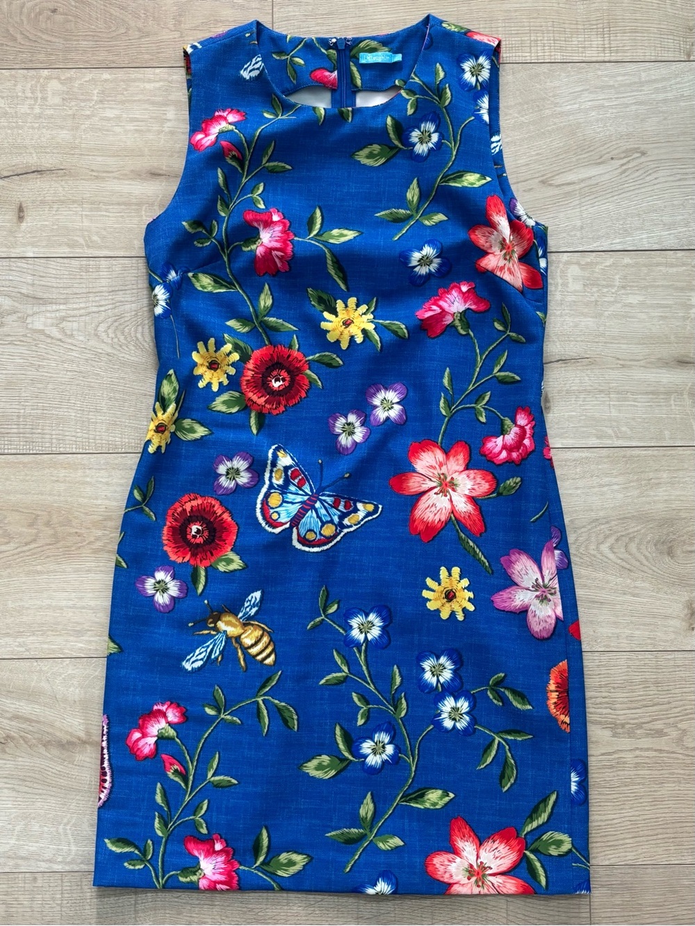 J. Mclaughlin Bright Blue Floral Belinda Shift Dress with Whimsy Print